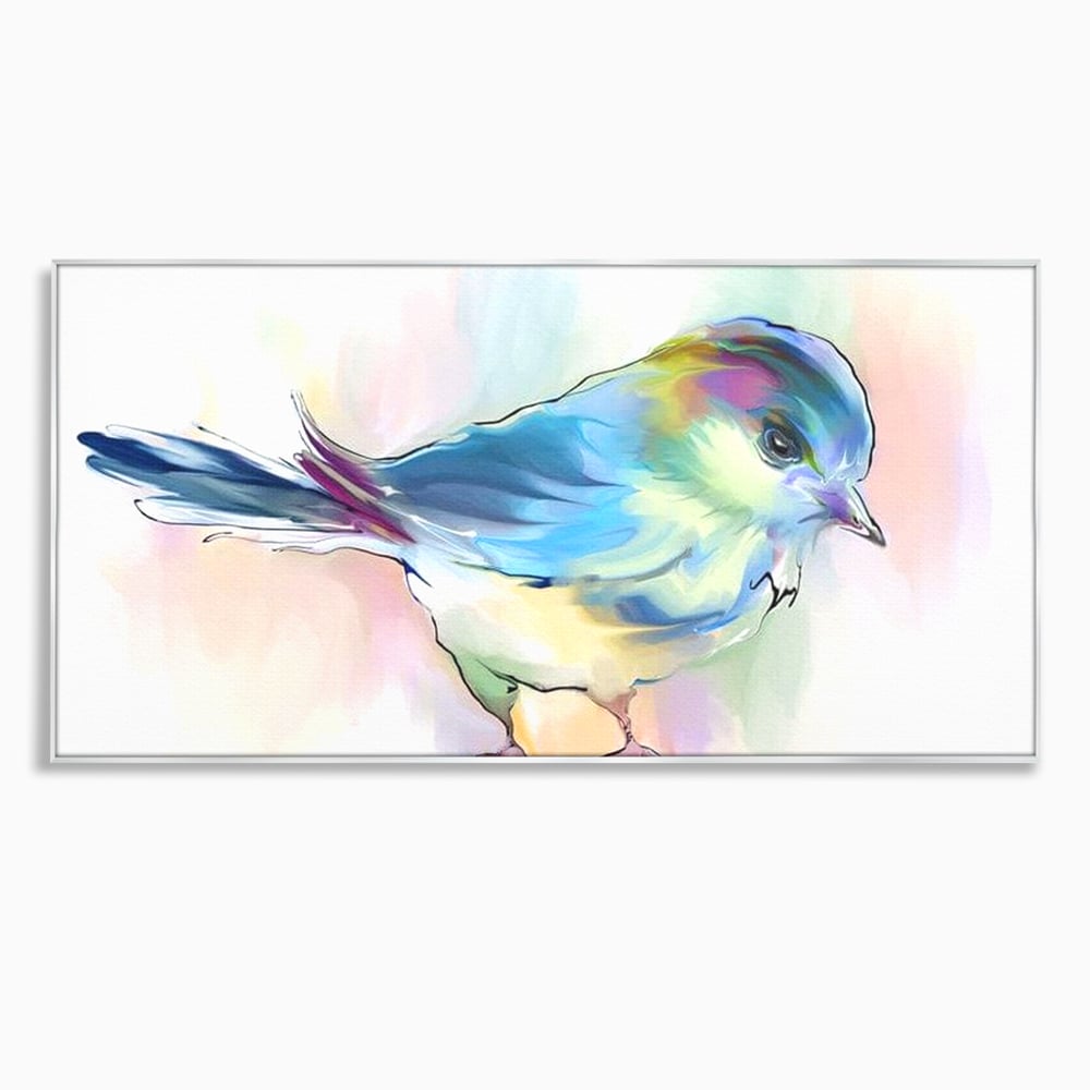 Tablou canvas cu tablou canvas cu pasare colorata in acuarela, in rama de aluminiu argintiu